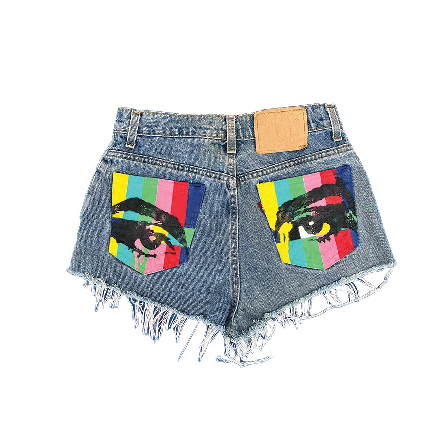 Hand Painted Upcycled Vintage Levi's Cutoff Jean Shorts